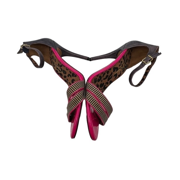 Jessica Simpson Jessies Blue Pink Striped Heeled Sandals Size 10 Women’s - Picture 6 of 9